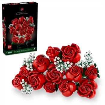 LEGO Icons Rožių puokštė – dirbtinių gėlių rinkinys suaugusiems, botaninė kolekcija, namų dekoro aksesuarai, Valentino dienos dovana moterims