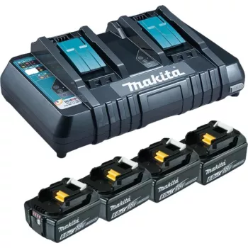 Makita DC18RD – akumuliatorių įkroviklis + 4 akumuliatoriai – ličio jonų – 6 Ah – 108 Wh – 2 akumuliatorių įkrovimas (199485-6)