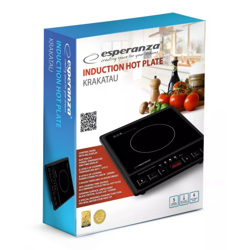 Esperanza EKH011 Indukcinė kaitlentė, juoda, plokščias paviršius, 1 kaitvietė