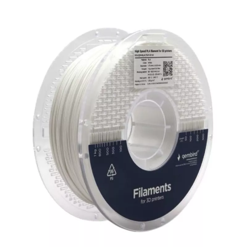 GEMBIRD 3D spausdinimo gija PLA 1,75 mm Balta 1 kg