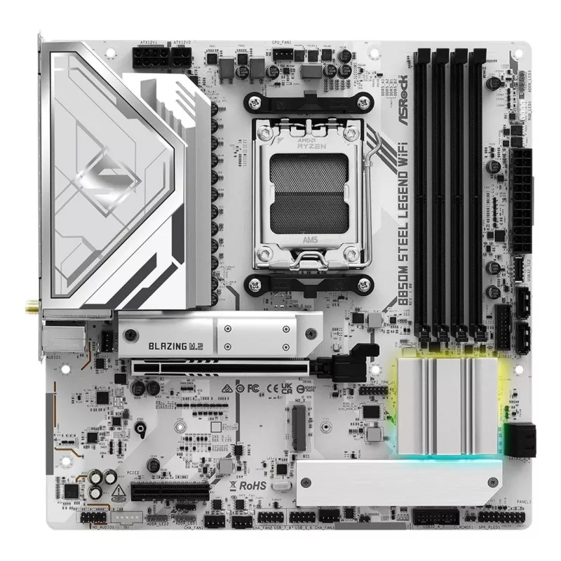 Motininė plokštė ASRock B850M Steel Legend WiFi — AMD B850, Socket AM5, microATX, DDR5, 4 DIMM, Wi‑Fi 7, 2.5Gb LAN