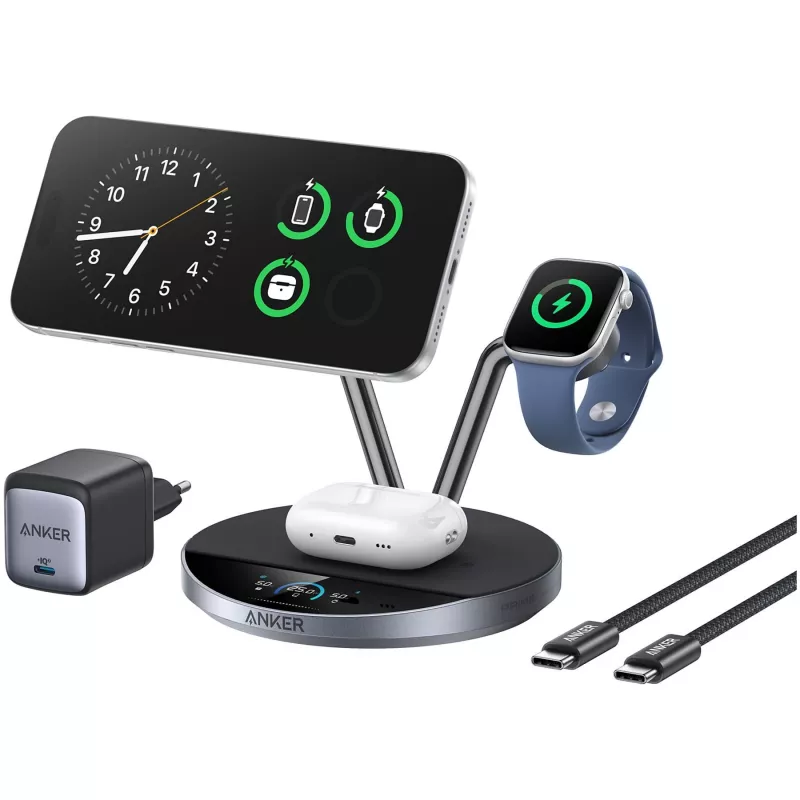 Anker Prime belaidė įkrovimo stotelė Qi2.2 25W belaidis įkrovimas (3-in-1, MagGo, AirCool, Dock stovas) su maitinimo bloku