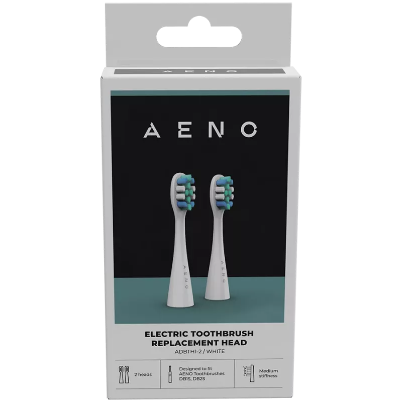 AENO keičiamieji dantų šepetėlių antgaliai, balti, Dupont šereliai, 2 vnt. rinkinyje (skirti ADB0001S/ADB0002S)