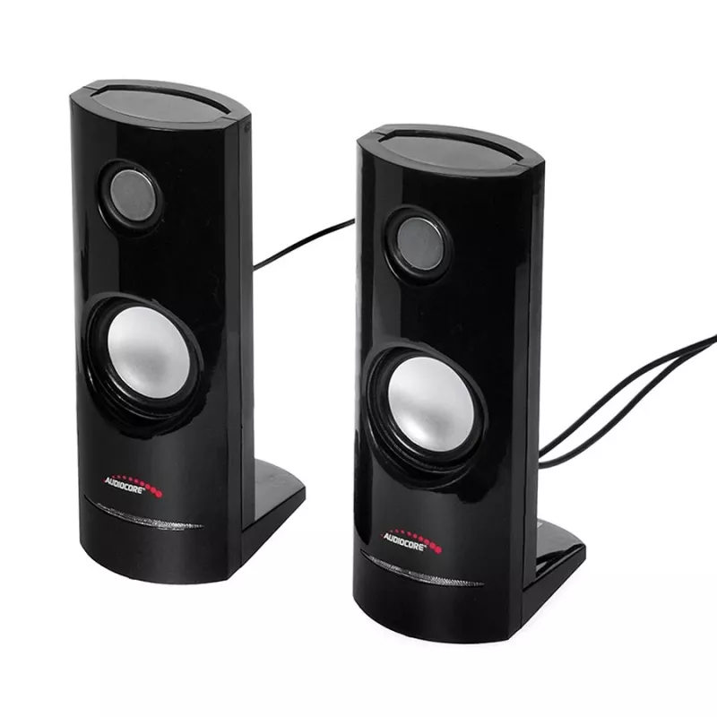 2 krypčių laidinė kompiuterio kolonėlė Audiocore AC860, 2.0 kanalai, 4 W RMS, maitinimas USB, 3,5 mm įvestis, juoda