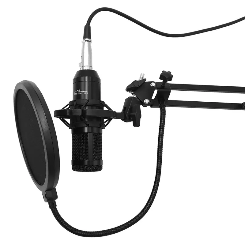 Laidinis kompiuterinis mikrofonas MEDIA-TECH MT397K su XLR įvestimi, staliniu stovu, 2,4 m kabeliu, 20–20000 Hz, -32 dB jautrumu