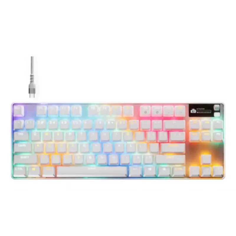 Mechaninė TKL žaidimų klaviatūra STEELSERIES Apex Pro TKL Gen 3 balta — JAV išdėstymas, RGB, reguliuojami jungikliai