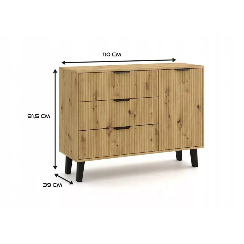 SCANDI 1D3S plonas ąžuolas ARTISAN komoda