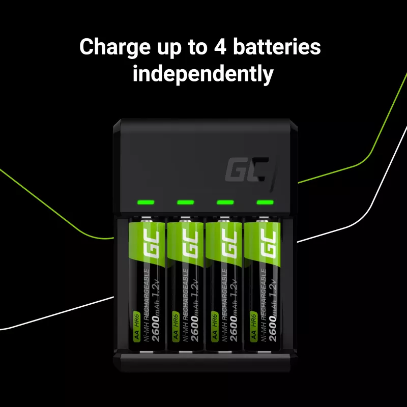 Baterijų įkroviklis Green Cell GC VitalCharger USB, 4 lizdų, AA/AAA, maitinamas USB, juodas