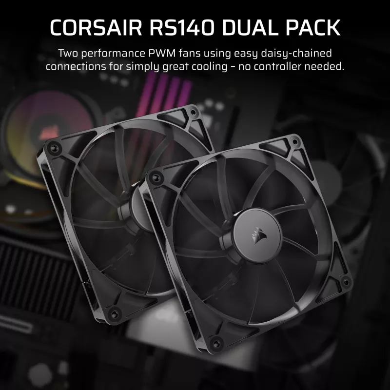 Corsair RS140 140 mm korpuso ventiliatorius, 2 vnt. pakuotė, juodas