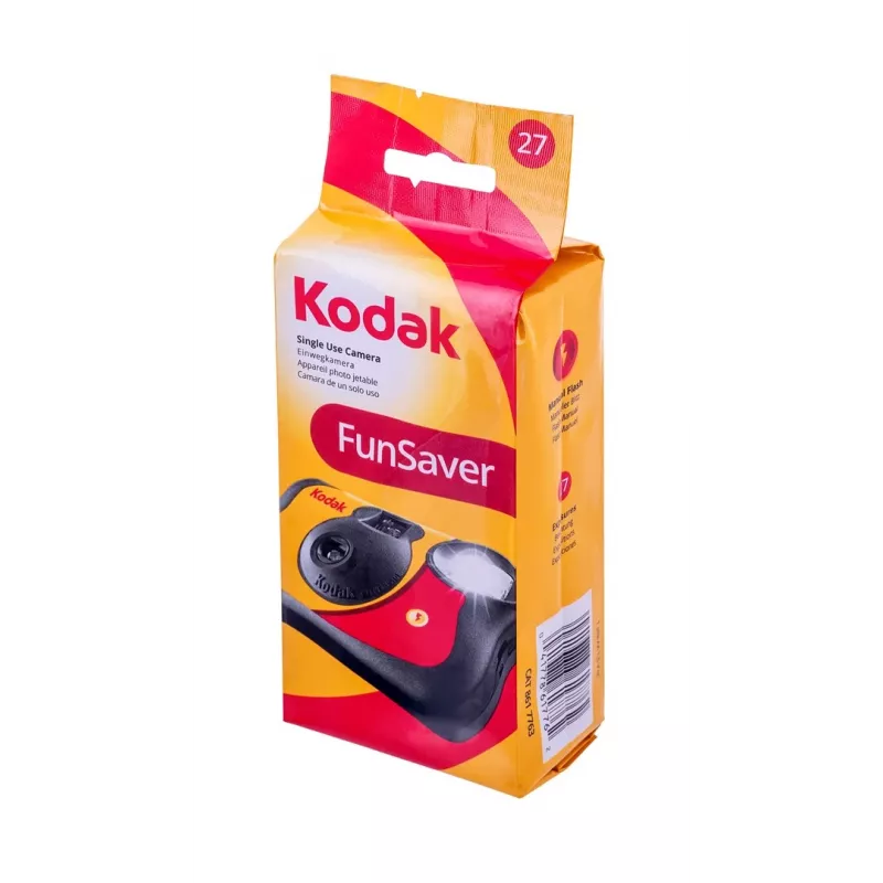 Kodak FunSaver blykstės vienkartinis fotoaparatas, spalvota juosta ir blykstė, 27 nuotraukos, ISO 400