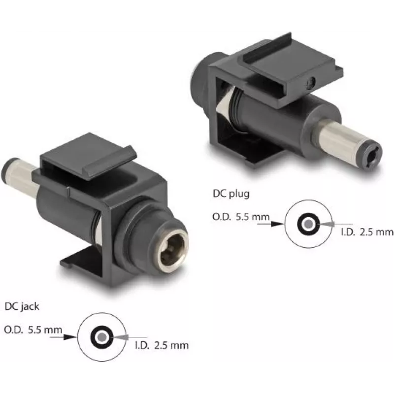“DeLOCK” Keystone modulis DC 5.5 x 2.5 mm moteriškas į vyrišką juodas
