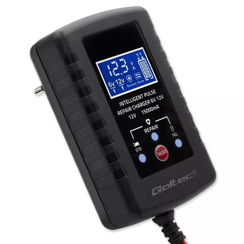 Baterijų įkroviklis QOLTEC 52426 AGM/GEL/STANDARTINĖMS baterijoms 6V/12V 2A su LED ekranu