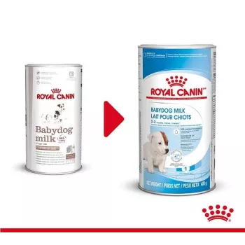 Pieno milteliai šuniukams Royal Canin Babydog Milk 400 g — paukštienos skonio, 33% baltymų, 39% riebalų, vitaminai ir mineralai