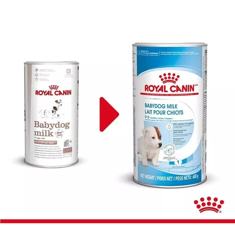 Pieno milteliai šuniukams Royal Canin Babydog Milk 400 g — paukštienos skonio, 33% baltymų, 39% riebalų, vitaminai ir mineralai