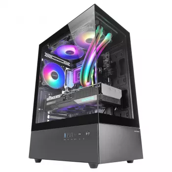 PC korpusas TACENS Mars Gaming MC-XO Midi bokštas Juodas — ATX/Micro-ATX/Mini-ITX, maitinimo šaltinis apačioje, 1×120 mm galinis ventiliatorius, palaiko iki 328 mm GPU