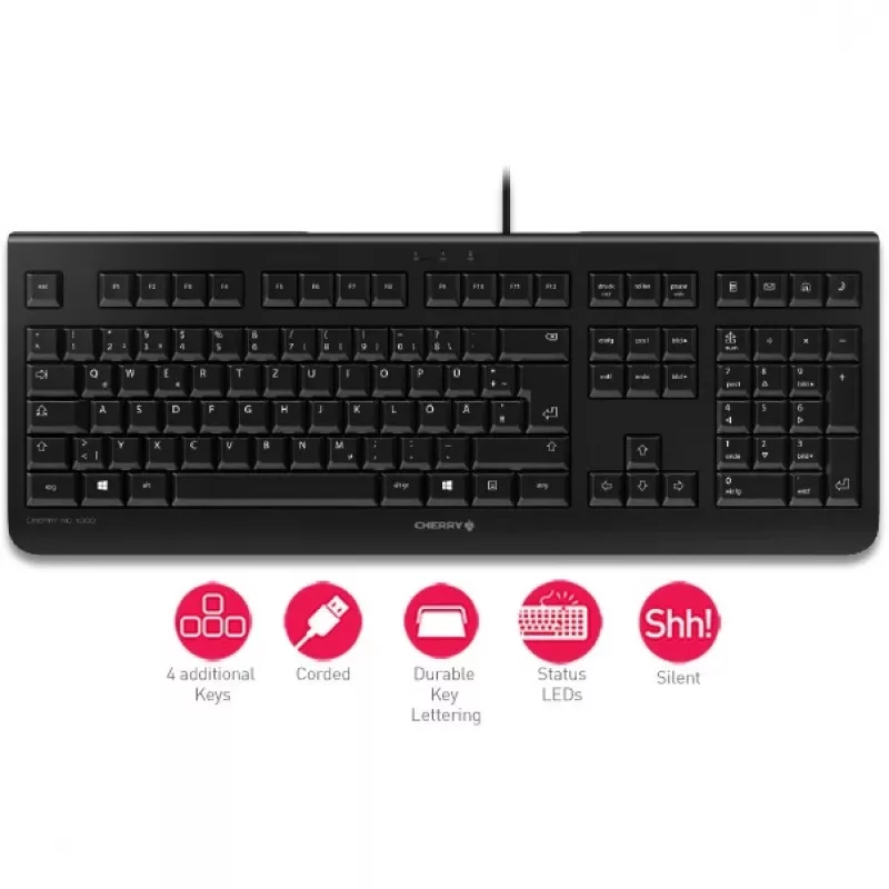 CHERRY KC 1000 klaviatūra, skirta biurui, USB, QWERTY, ispaniška, juoda