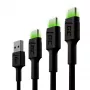 USB-C laidų rinkinys Green Cell GC Ray — USB A į USB C 3 ilgiai (30 cm, 120 cm, 200 cm), USB PD, 480 Mbps, 2,4 A, juoda