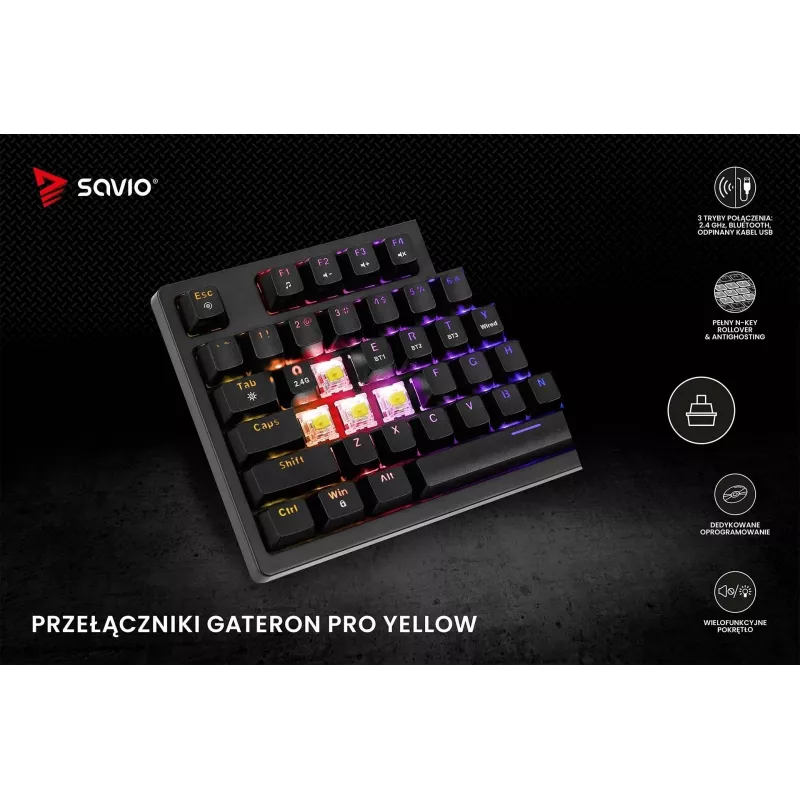Savio Phenix SAVGK-RED klaviatūra, skirta žaidimams, USB, RF belaidė, Bluetooth, QWERTY
