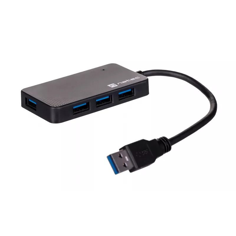 USB šakotuvas NATEC Moth 4 prievadų USB 3.2 Gen 1 Type-A (5000 Mbit/s), maitinamas per USB, juodas, 0,15 m laidas