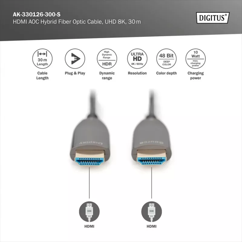 HDMI AOC hibridinis šviesolaidinis kabelis Digitus AK-330126-300-S