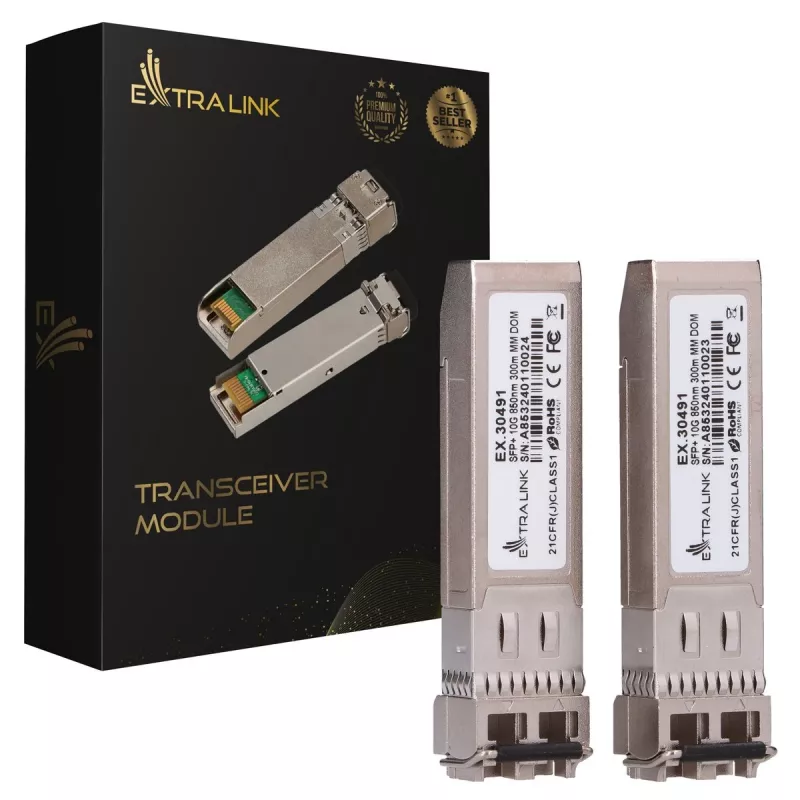 Extralink SFP+ modulis 10G 2 vnt. pakuotėje, 10Gbps, 850nm, 300m, daugiamodis