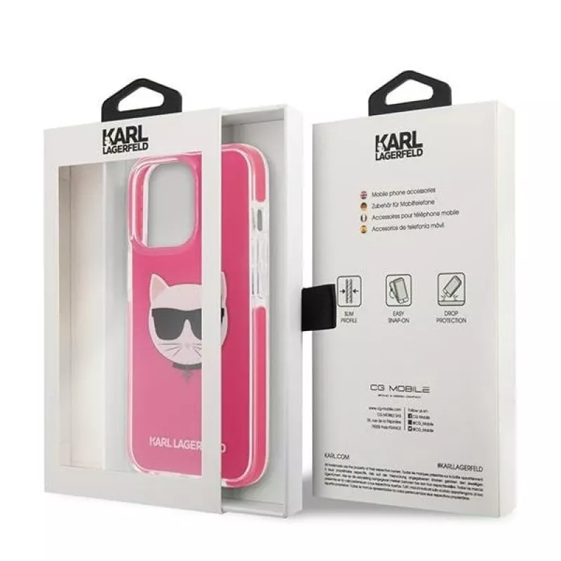 Karl Lagerfeld KLHCP13XTPECPI Iphone 13 Pro Max 6.7 kietas dėklas Fuchsia/FUSCHIA Choupette Head