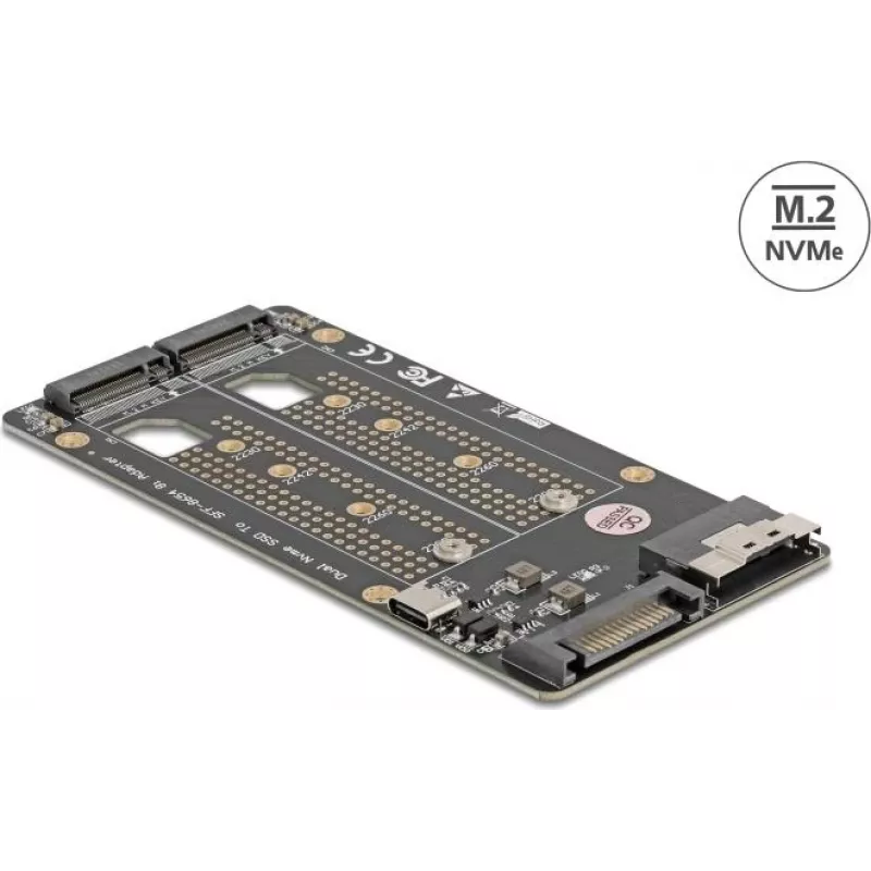 DELOCK SFF-8654 8i į 2x M.2 Key M NVMe SSD keitiklis, modelis 64295