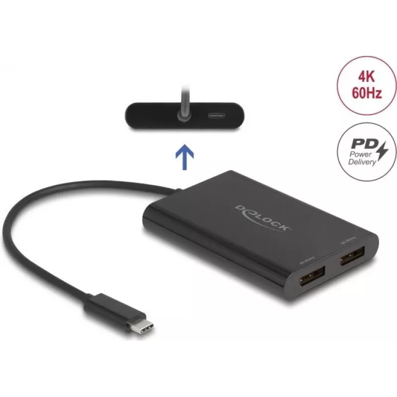DELOCK adapteris USB Type-C į 2× DisplayPort 4K 60 Hz — modelis 64308