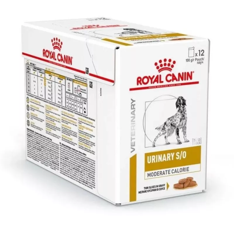 Šlapias šunų maistas Royal Canin Urinary S/O Moderate Calorie pakeliai 12 x 100 g, suaugę šunys, 80% drėgmės, 8% baltymų