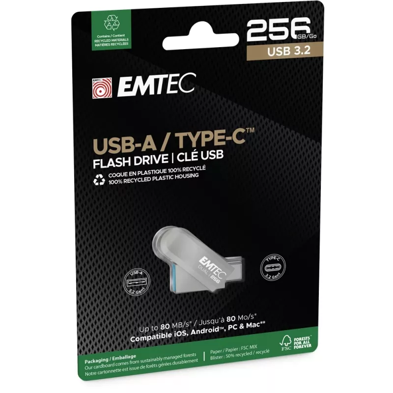 USB atmintinė Emtec 256GB USB3.2 Type-C Dual D280