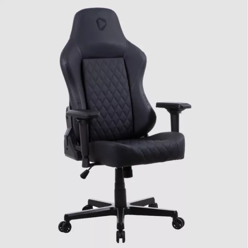 Žaidimų kėdė Onex FX8 Formula X — ergonomiška lenktyninio stiliaus sėdynė, reguliuojami porankiai, atlošimo ir pasvirimo funkcijos, juoda