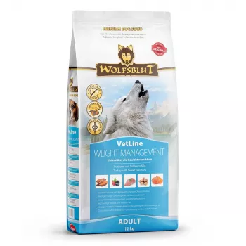 Sausas šunų maistas Wolfsblut VetLine Weight Management Turkey — 12 kg, be grūdų, 22% baltymų, 8% riebalų