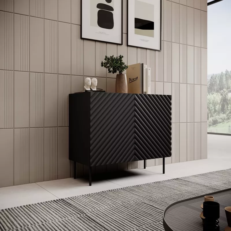 Komoda Cama Meble ONDA 2D 98x45x85 cm, juoda, medžio drožlių plokštės korpusas