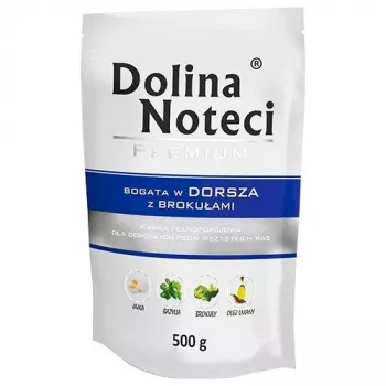 Šlapias šunų ėdalas dolina noteci Premium, praturtintas menke su brokoliais, 500 g