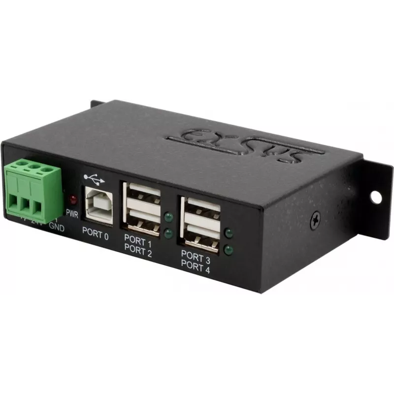 USB šakotuvas Exsys EX-1163HMS — 4 prievadų su 15 kV ESD apsauga, DIN bėgelio tvirtinimo rinkinys