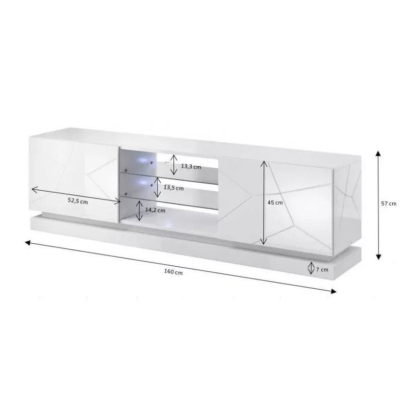 TV cabinet cama meble QIU 160 — MDF white gloss, 1600×420×570 mm