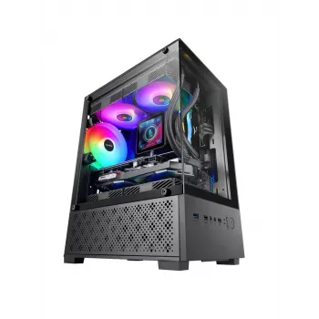 “Mini Tower” PC korpusas TACENS Mars Gaming MC-SE2 — Mini-ITX / Micro-ATX, juodas, šoninis langas, apatinis PSU, palaiko 2x2.5 colio + 1x3.5 colio