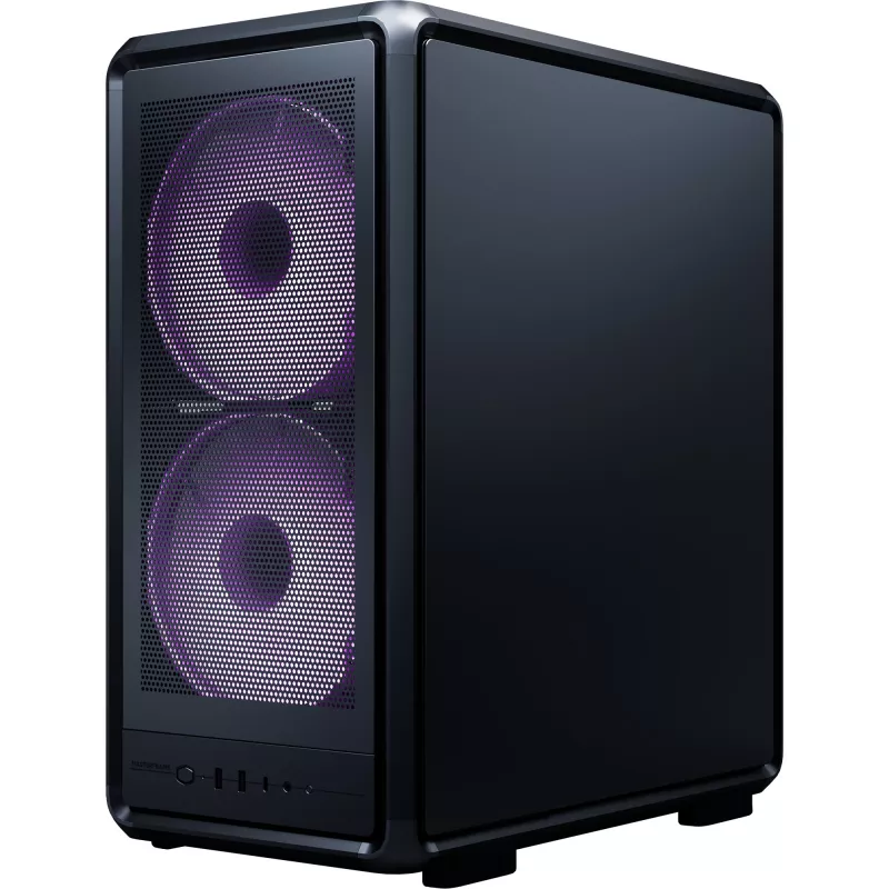 PC korpusas Cooler Master MasterFrame 500 Mesh Midi Tower — juoda su permatomu šonu, palaiko ATX/EATX, 2x200 mm priekyje, 1x120 mm gale