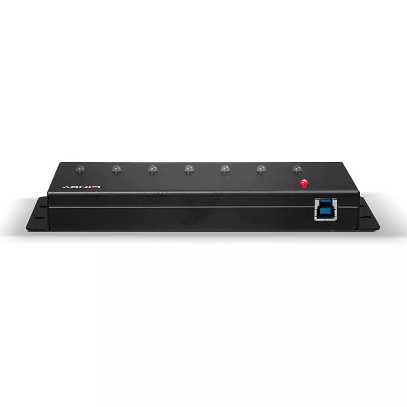 Lindy 7 prievadų USB 3.0 metalinis šakotuvas, USB 3.2 Gen 1 (3.1 Gen 1) Type-A, 5000 Mbit/s, juodas, 0,8 m, 185 mm, 75 mm