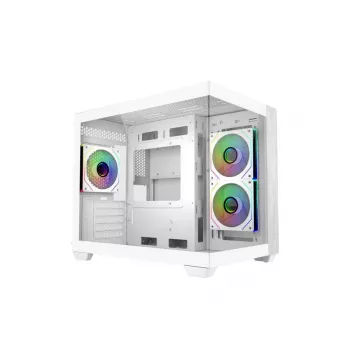 Cooler Master E481-WHNN-S00 Elite 481 WOOD Balta, mATX, priekinis skydelis, 70° visiškai permatomas grūdintas stiklas