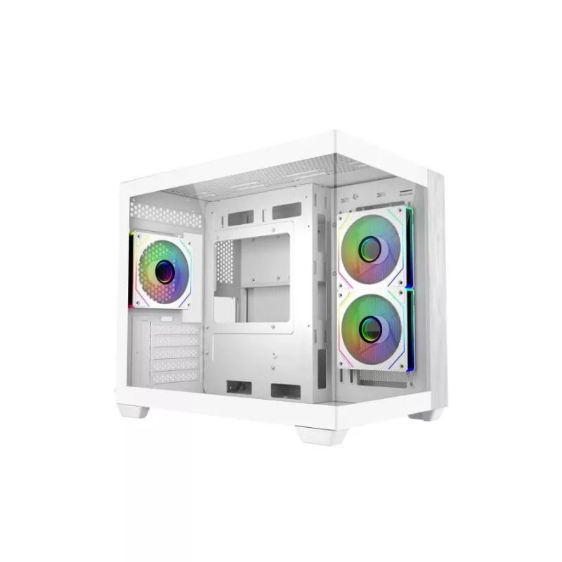 Cooler Master E481-WHNN-S00 Elite 481 WOOD White, mATX, priekinis skydelis, 70° pilno vaizdo grūdintas stiklas