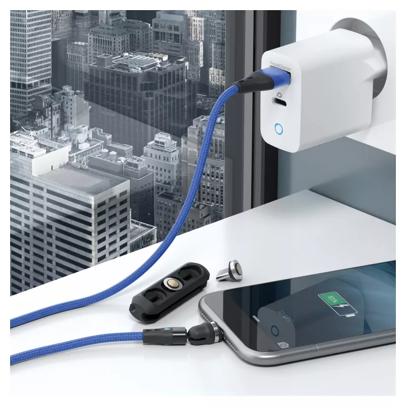 USB laidas RealPower MagneticCharge3 1m USB A juoda mėlyna raudona