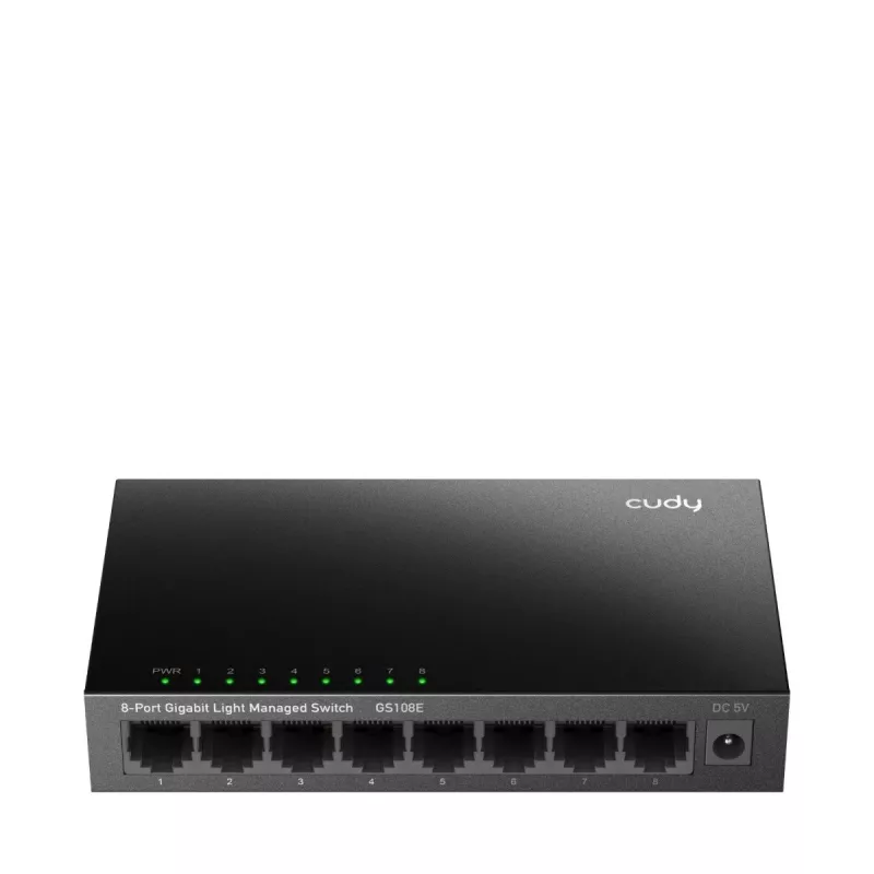 Valdomas komutatorius Cudy GS108E 8 prievadų Gigabit Ethernet, 8x 10/100/1000 Mbps, metalinis korpusas, 16 Gbps komutavimas, IGMP ir DHCP sekimas