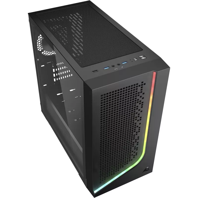 PC korpusas Sharkoon J1000 ARGB mATX — vidutinio dydžio „micro-ATX“ korpusas su ARGB apšvietimu