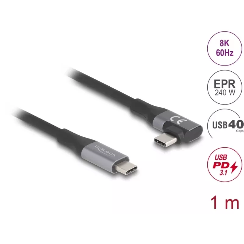 USB laidas DeLOCK 81131 1m USB C juodas 40 Gbit/s