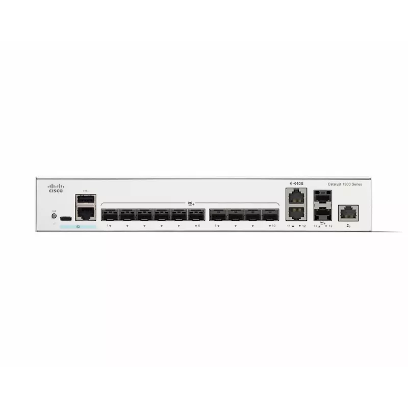 Tinklo komutatorius Cisco Catalyst C1300-12XS valdomas L2/L3, 12 x 10Gb SFP+, 240 Gbit/s, 16k MAC, montuojamas stelaže, pilkas