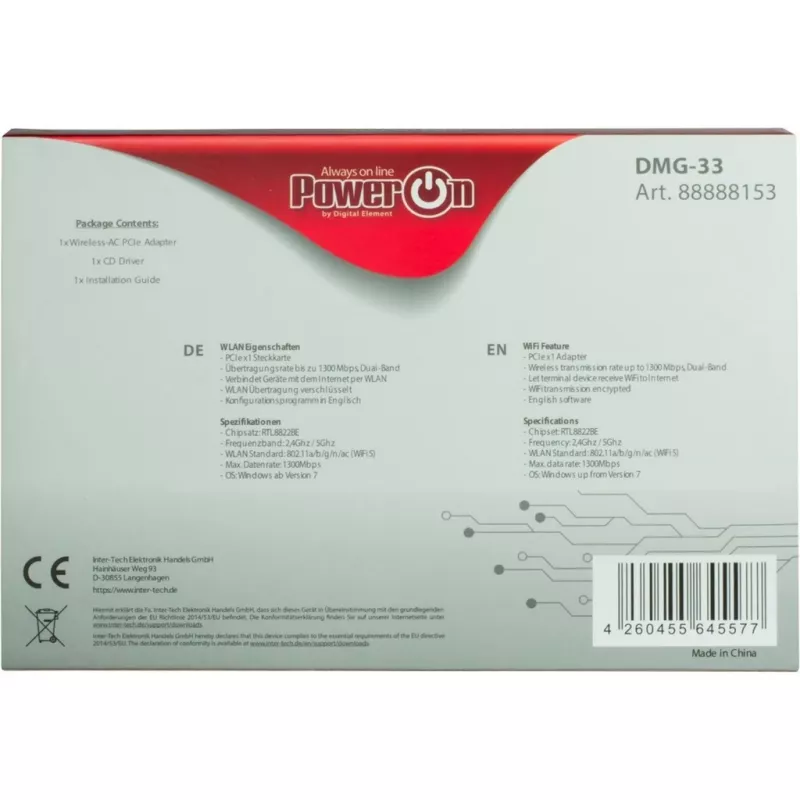 Vidinė WLAN kortelė Inter-Tech DMG-33 1300 Mbit/s