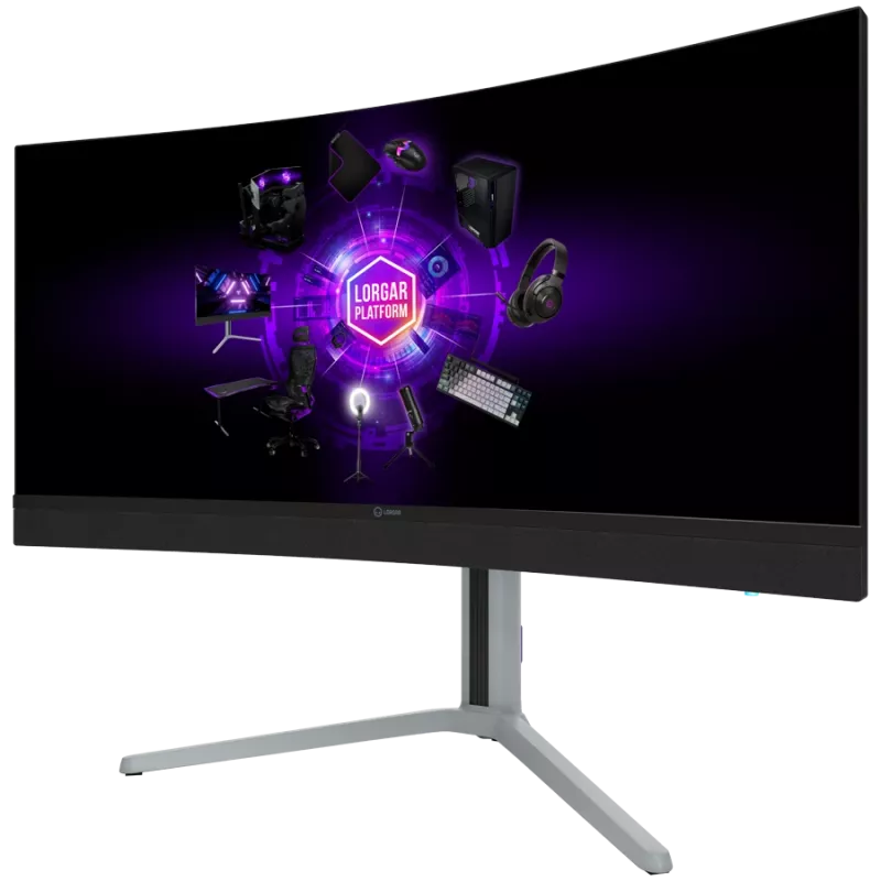 LORGAR 34MP1, UWQHD MiniLED Gaming Monitor Pro, 34'' (3440*1440) VA lenktas monitorius, juoda/pieniškai pilka