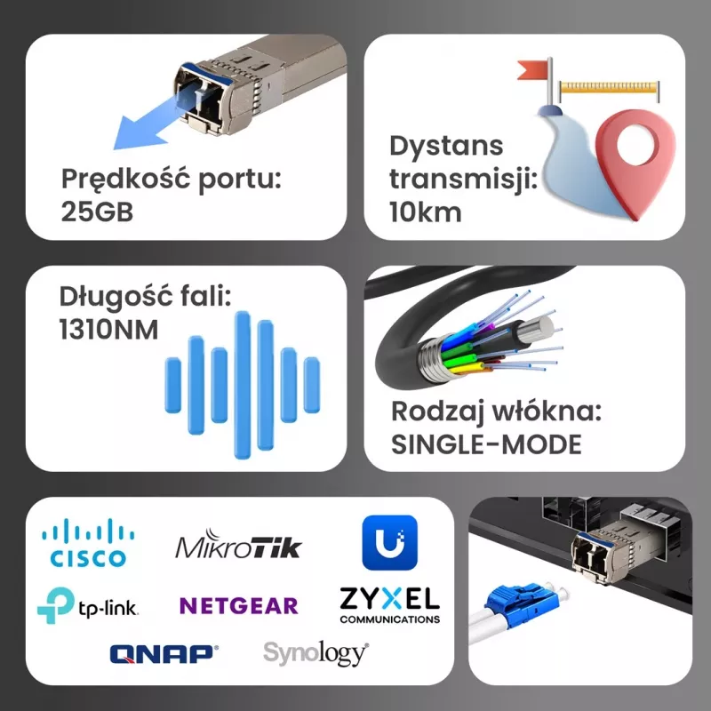 Extralink SFP28 25G 2 pakuotėje | SFP28 modulis | 25 Gbps, LC/UPC dvipusis, 1310 nm, 10 km, vienmodis, DOM tinklo siųstuvas-imtuvas modulis