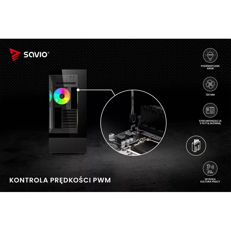 SAVIO Blast 120mm ARGB PWM korpuso ventiliatorius - juodas